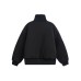 Minimalist Textured Zip-Up Stand Collar Cotton Coat