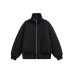 Minimalist Textured Zip-Up Stand Collar Cotton Coat