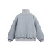 Minimalist Textured Zip-Up Stand Collar Cotton Coat
