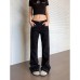 Retro Flared Denim Pants Cleanfit Trendy Washed Distressed Frayed Studs  Casual Pants for Women
