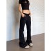 Retro Flared Denim Pants Cleanfit Trendy Washed Distressed Frayed Studs  Casual Pants for Women