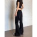Retro Flared Denim Pants Cleanfit Trendy Washed Distressed Frayed Studs  Casual Pants for Women