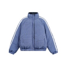 Reversible Plaid Stand-Up Collar Casual Couple Warm Cotton Coat