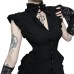 Dark retro open neck gothic wood ear pinching waist top for women