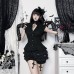 Dark retro open neck gothic wood ear pinching waist top for women