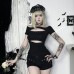 Dark style one shoulder rhinestone cut waist short top for women