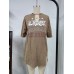 Deep V-Neck Vintage Washed Loose Fit Letter Print 