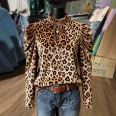 Stand up leopard print jacquard top