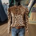 Stand up leopard print jacquard top