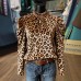 Stand up leopard print jacquard top