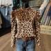 Stand up leopard print jacquard top