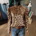 Stand up leopard print jacquard top
