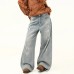 Vintage Distressed Ripped Design Denim Pants Women's  Loose Wide Leg Floor-Length Dad Pants Trendy