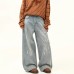 Vintage Distressed Ripped Design Denim Pants Women's  Loose Wide Leg Floor-Length Dad Pants Trendy