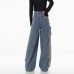 Vintage Cargo Denim Pants High Waist Concealing Hip Straight Leg Wide Leg Long Trousers