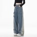 Vintage Cargo Denim Pants High Waist Concealing Hip Straight Leg Wide Leg Long Trousers