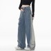 Vintage Cargo Denim Pants High Waist Concealing Hip Straight Leg Wide Leg Long Trousers