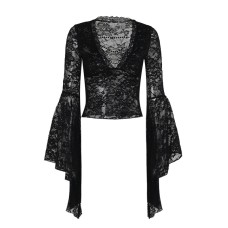 Lace V-neck Beaded Chain Top for Women