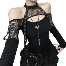 Fishing net splicing off shoulder long sleeved top for women