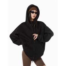 Vintage Lazy Hooded Open Front Sweatshirt Women Loose Casual Outerwear Top