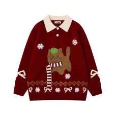 Color-blocked Polo Neck Sweater Autumn Winter Cozy Couple Knitwear