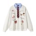 Print Patchwork Mock Two-Piece Loose Versatile Turn-Down Collar Hoodie Unisex