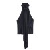 Hot girl bow decoration hanging neck collar top