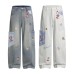 Embroidery Patchwork Jeans Unisex Unique Design Loose Casual Wide Leg Pants