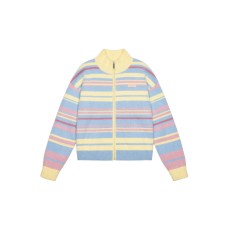 Cute Rainbow Stripe Zip-Up High Neck Cardigan Sweater for Women Casual Knit Outerwear