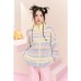 Cute Rainbow Stripe Zip-Up High Neck Cardigan Sweater for Women Casual Knit Outerwear