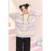 Cute Rainbow Stripe Zip-Up High Neck Cardigan Sweater for Women Casual Knit Outerwear