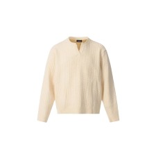 Retro Cable Knit Design Sweater for Women, Loose Fit Henley Neck Oversized Pullover Knitwear