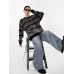 Retro Stripe Crew Neck Sweater Women Casual Loose Oversized Pullover Knit Top