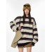 Retro Stripe Crew Neck Sweater Women Casual Loose Oversized Pullover Knit Top