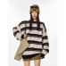 Retro Stripe Crew Neck Sweater Women Casual Loose Oversized Pullover Knit Top