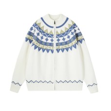 Fair Isle Knit Cardigan Sweater Men's National Trend Brand Loose Style Knitted Top Couple