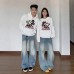 Casual Couple Hoodie Set Fashionable High-End Gray Floral Hooded Sweatshirt for Women