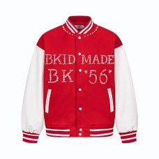 Pearl Embroidery Patchwork Color-Blocked Baseball Jacket for Women, Couple Casual Loose Jacket
