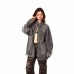 Style Color-Blocking Washed Denim Jacket for Women, Loose Fit, Style Webbing Streetwear Coat Top