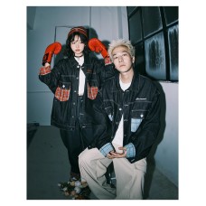 Style Color-Blocking Checkered Pocket Patchwork Denim Jacket for Women, Stand Collar, Trendy Outerwear