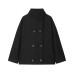 Double breasted stand up collar long sleeved woolen fabric