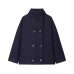 Double breasted stand up collar long sleeved woolen fabric