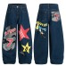 Number Patchwork Design Wide Leg Jeans Unisex Loose Versatile Long Pants