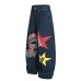 Number Patchwork Design Wide Leg Jeans Unisex Loose Versatile Long Pants