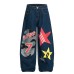 Number Patchwork Design Wide Leg Jeans Unisex Loose Versatile Long Pants