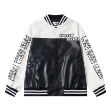 Embroidery Patchwork Baseball Jacket Unisex Trendy Loose Casual Leather Coat Embroidery Patchwork Baseball Jacket Unisex Trendy Loose Casual Leather Coat