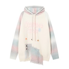 Spliced Design Hooded Sweater Unisex Autumn Winter Loose Knitwear