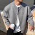 Retro Gray Knit Cardigan for Men,  Lazy Style Clean Fit Baseball Collar Sweater Jacket