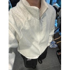 Style Zip-Up Hoodie for Men, Solid Color, Heavyweight, Stand Collar, Long Sleeve
