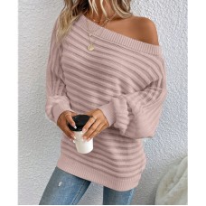Solid color one neck bat sleeve pullover sweater for women